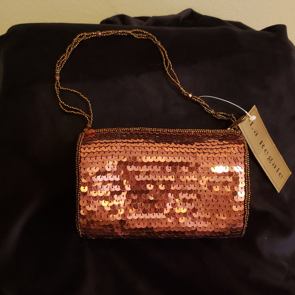 La Regale Brown Sequin Clutch Wristlet